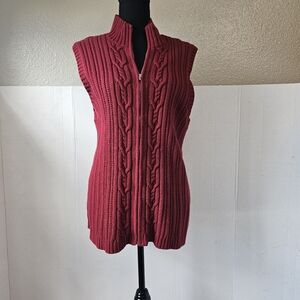 Liz Claiborne Red Cable Knit Zip Vest Sz 2X Funnel Neck Holiday Christmas T0400